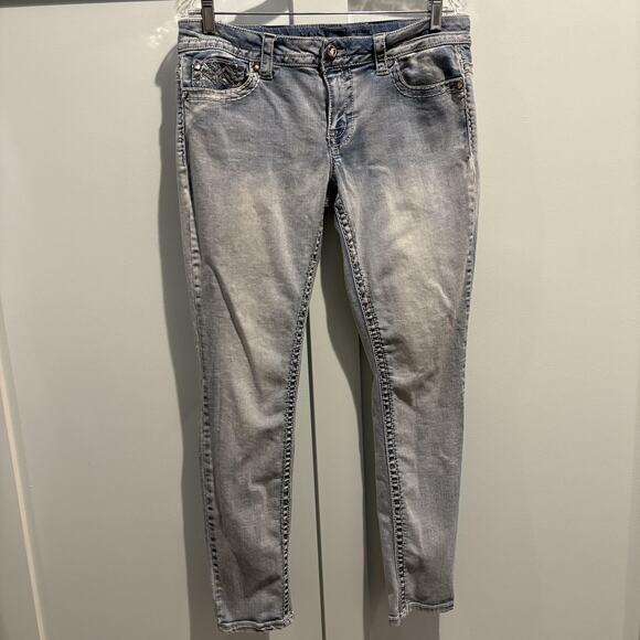 Knox Rose‎ Jeans Womens 12 / 31 Mid Rise Skinny Blue Denim Bling Pockets Stretch - Picture 4 of 16